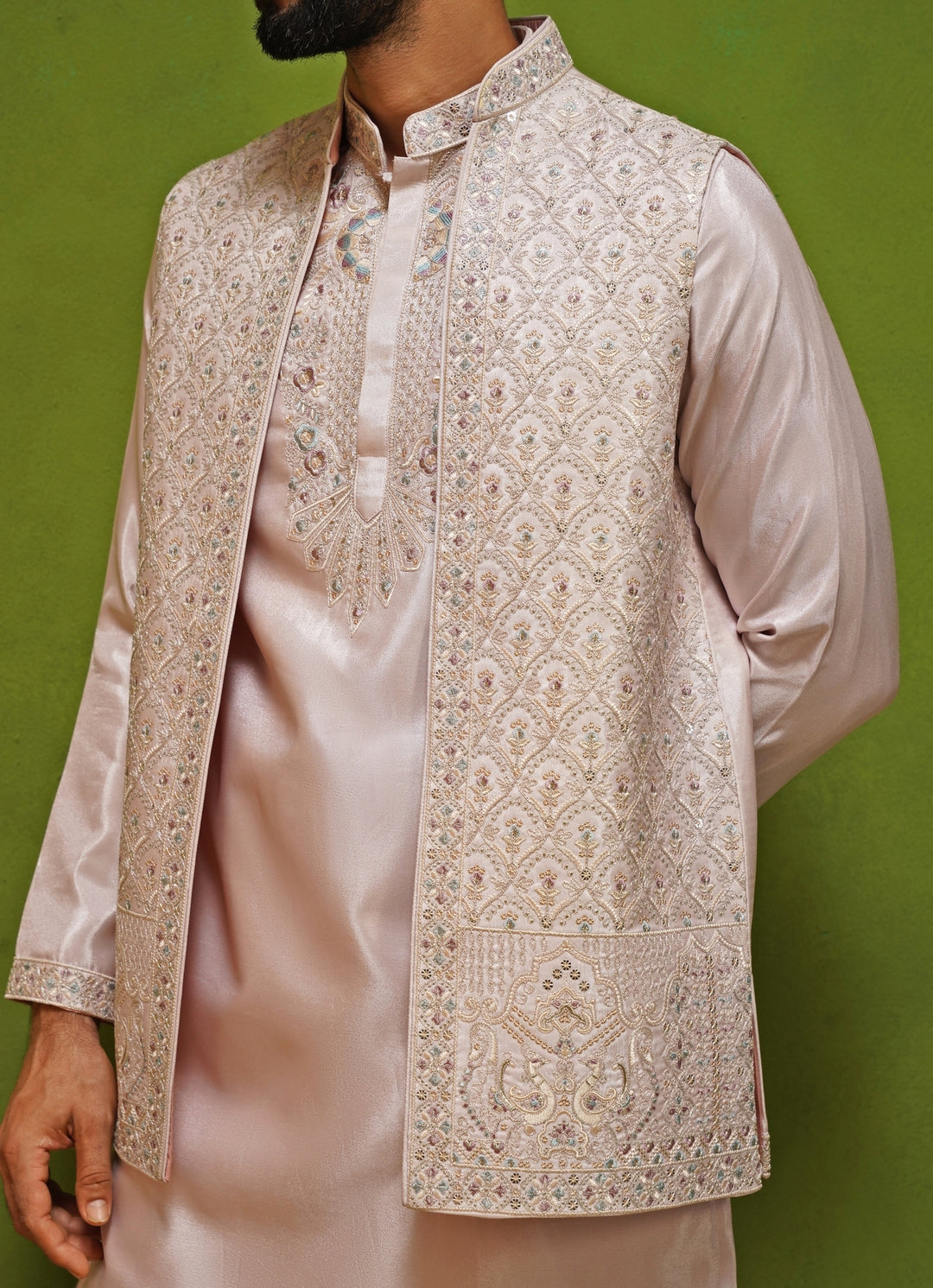 Blush Pink Satin Silk Kurta Jacket Set