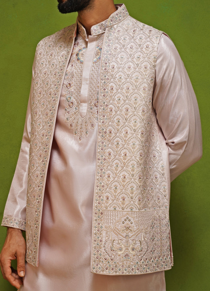 Blush Pink Satin Silk Kurta Jacket Set