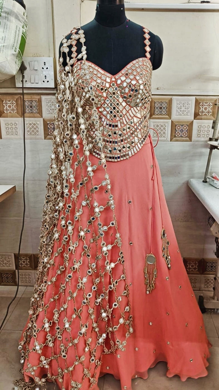 Pastel Pink Organza Lehenga Set with Corset Blouse