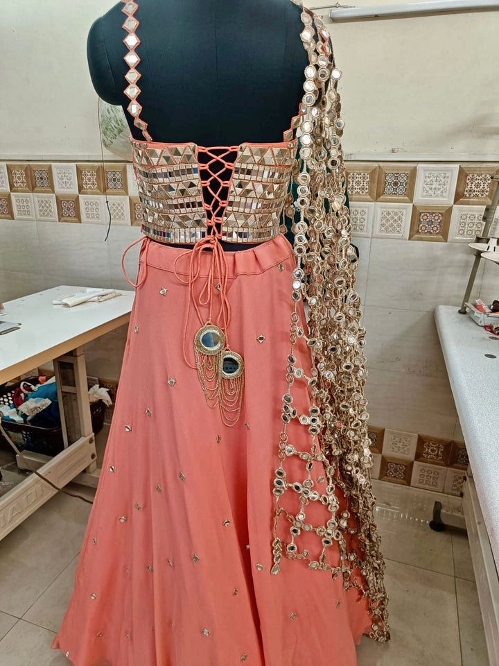 Pastel Pink Organza Lehenga Set with Corset Blouse
