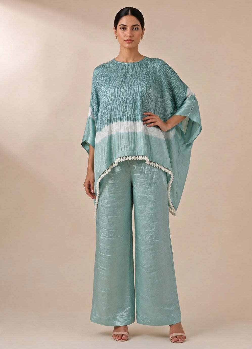 Ice Blue Tissue Chanderi Kaftan Palazzo Set