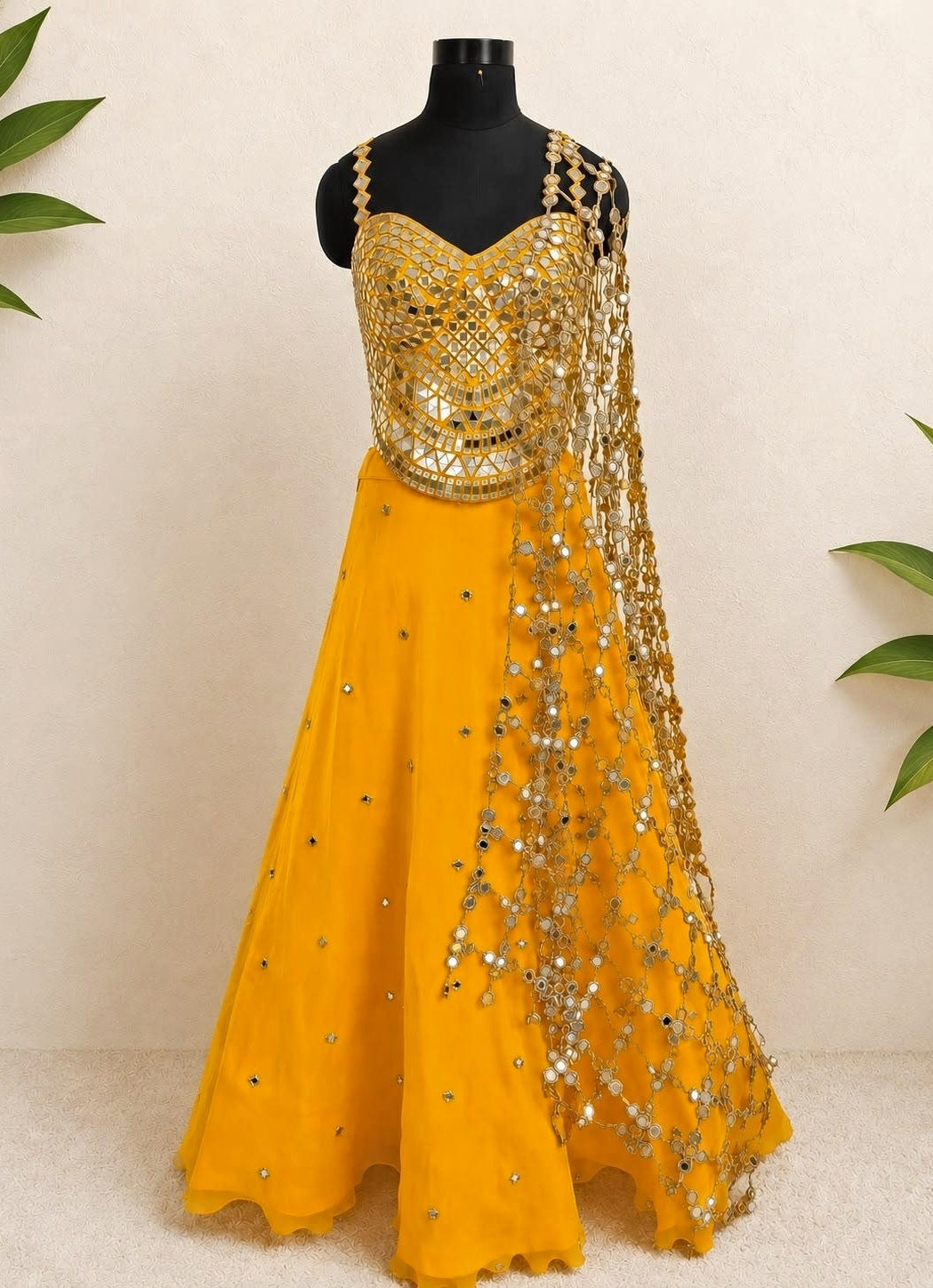Yellow Organza Lehenga Set with Corset Blouse