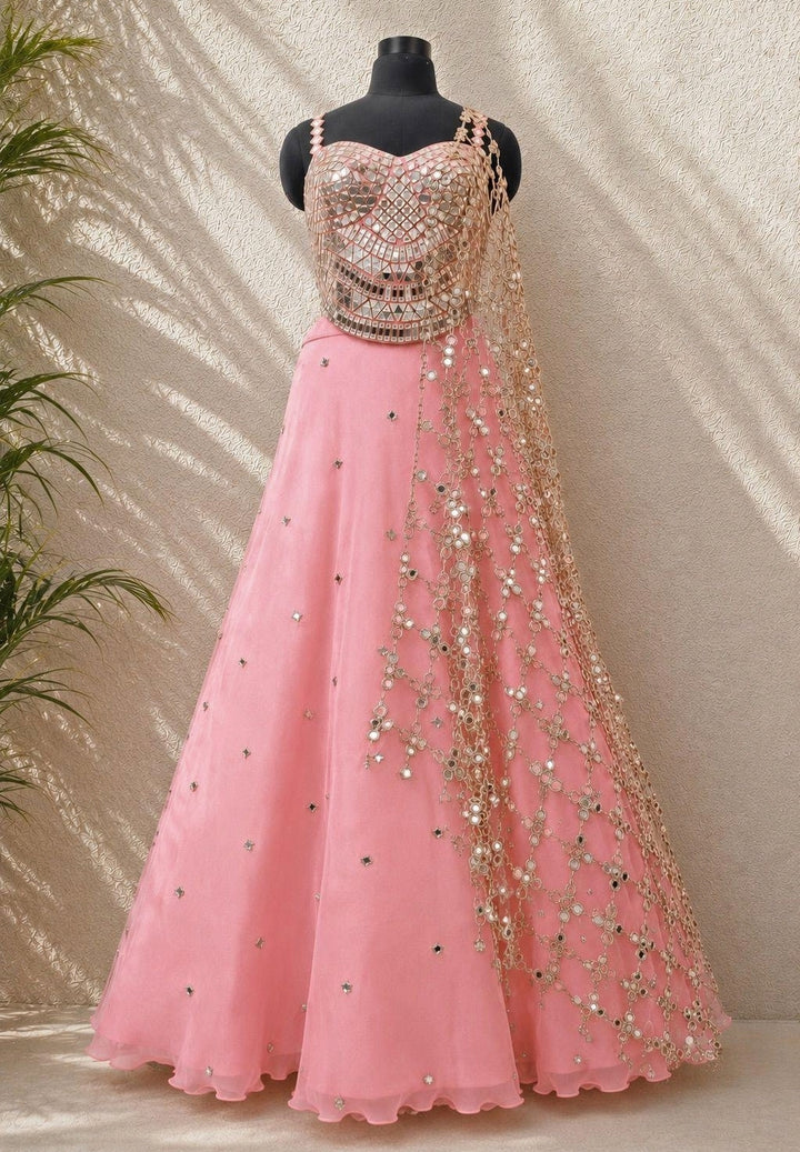 Blush Pink Organza Lehenga Set with Corset Blouse