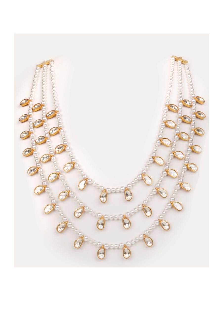 Moissanite Stone Gold Long Necklace Set