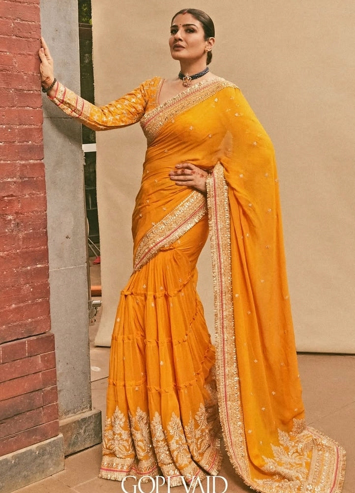 Mustard Yellow Georgette Saree Set