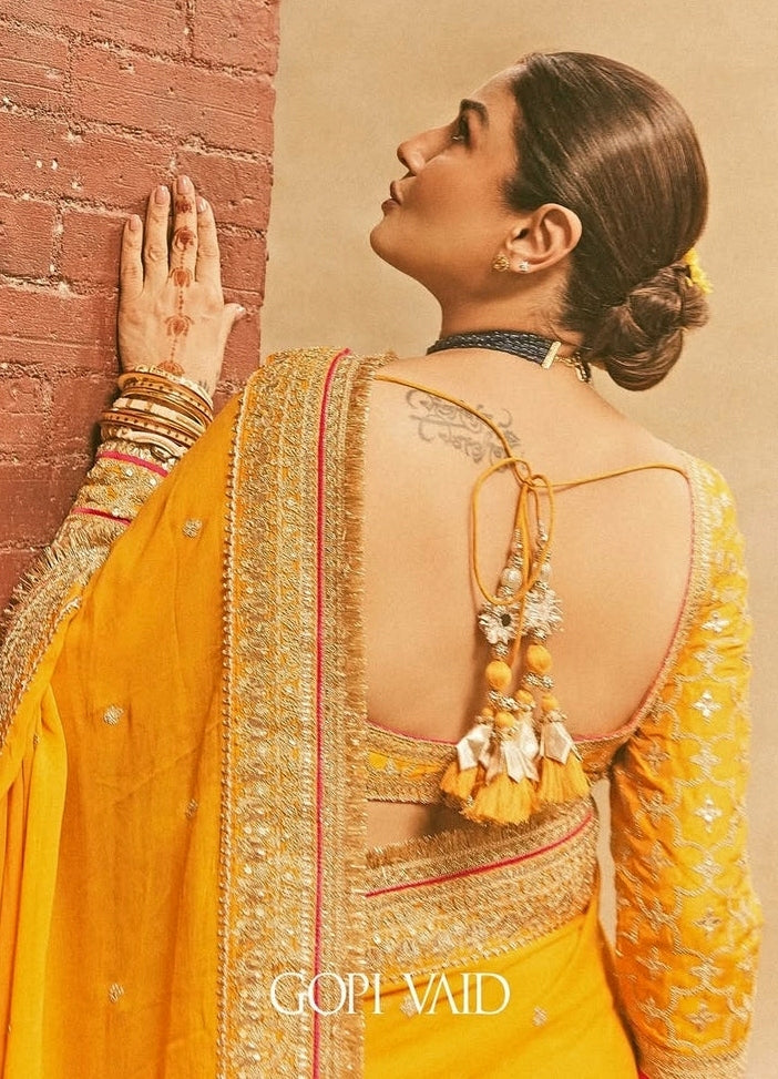 Mustard Yellow Georgette Saree Set