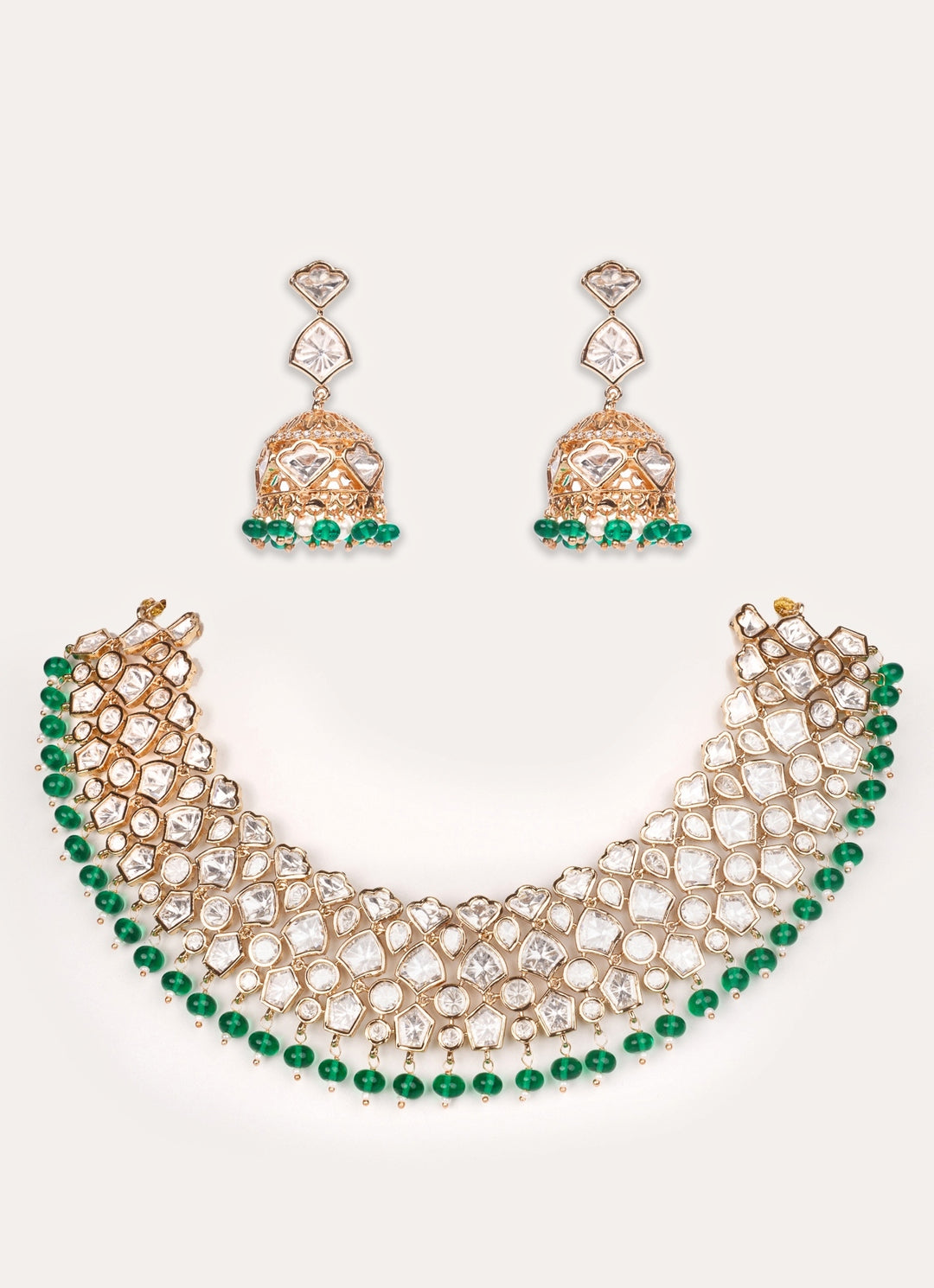 Green Polki Gold Necklace Set