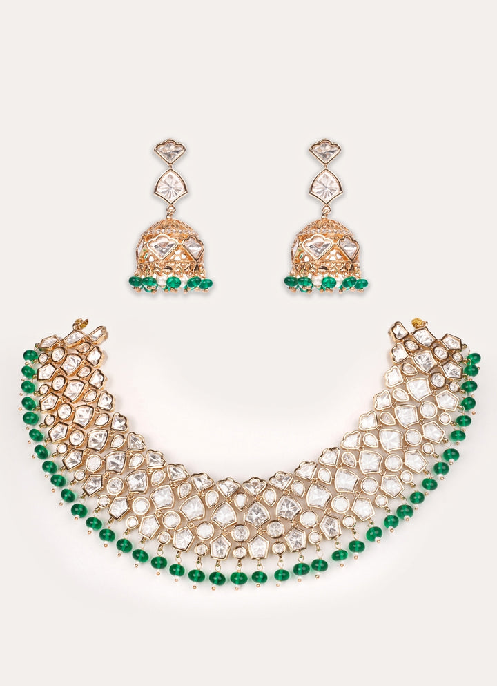 Green Polki Gold Necklace Set