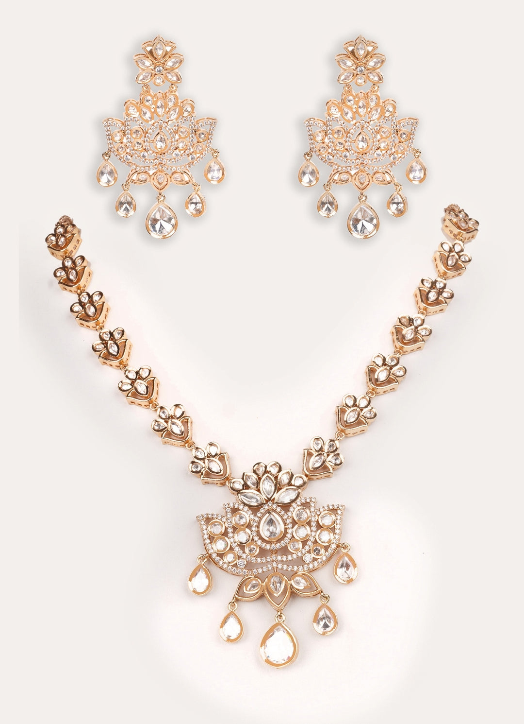 Polki And Pearl Gold Long Necklace Set