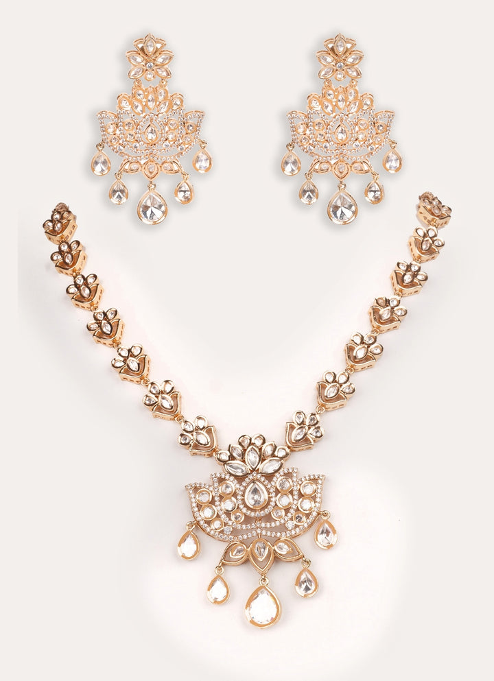 Polki And Pearl Gold Long Necklace Set