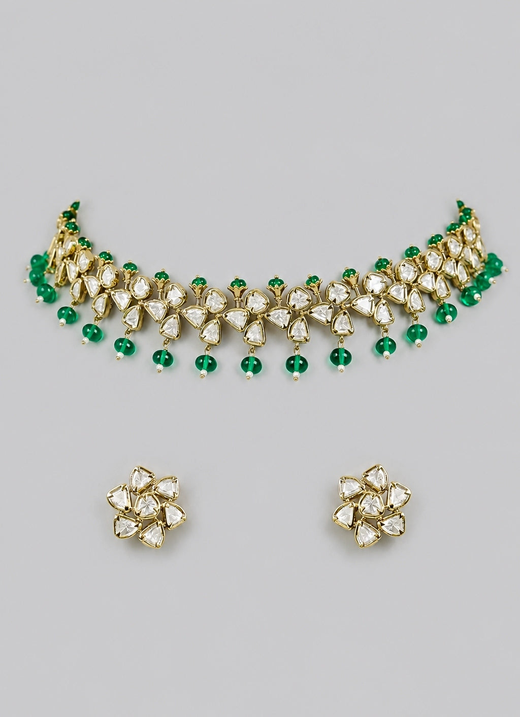 Green And Gold Kundan Necklace Set
