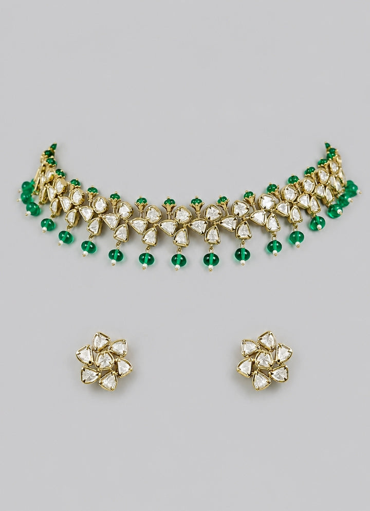Green And Gold Kundan Necklace Set