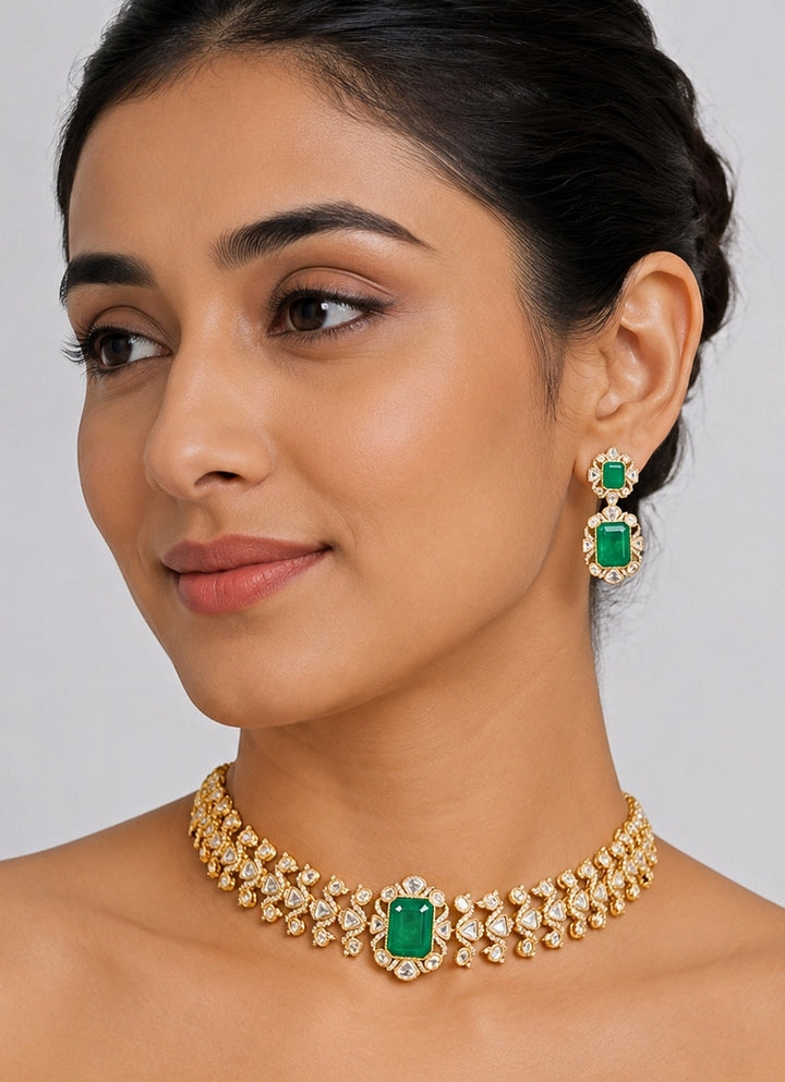 Green Kundan Choker Necklace Set