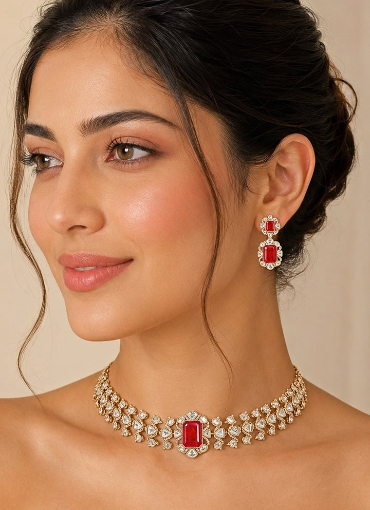 Red Kundan Choker Necklace Set