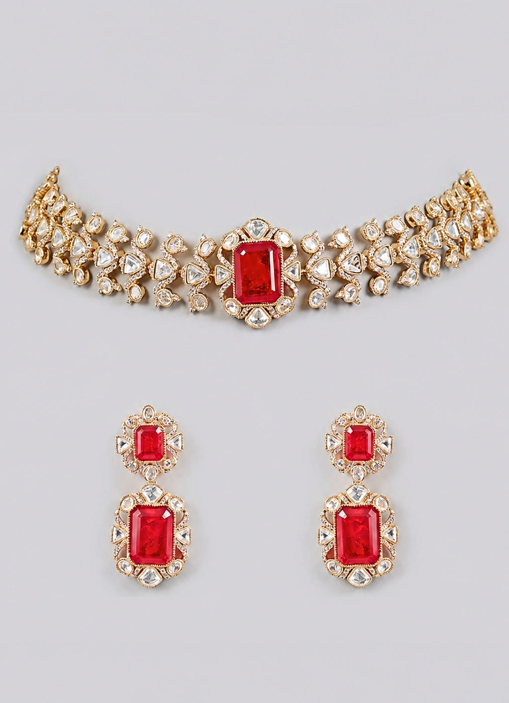 Red Kundan Choker Necklace Set