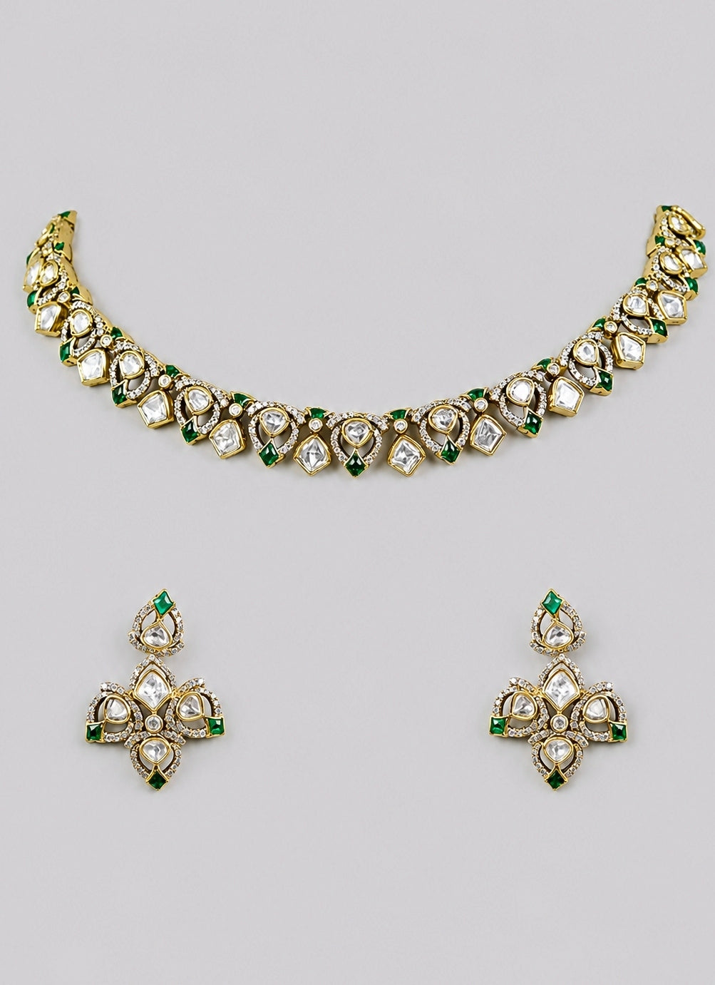Red Dual Tone Polki Necklace Set