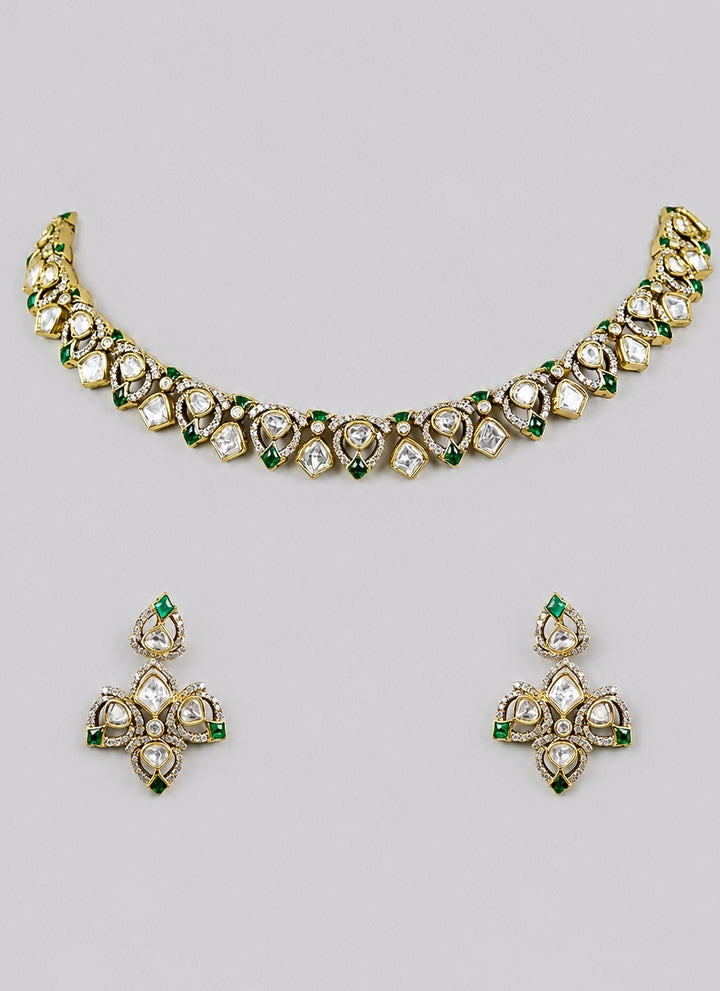 Red Dual Tone Polki Necklace Set