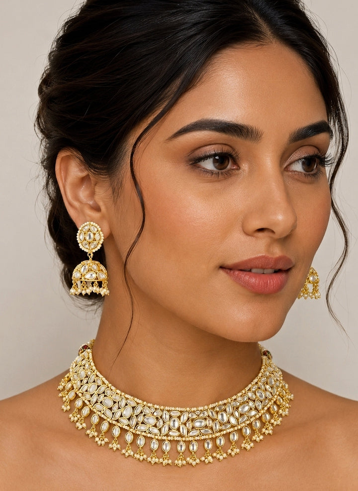 Gold Finish Kundan Necklace Set