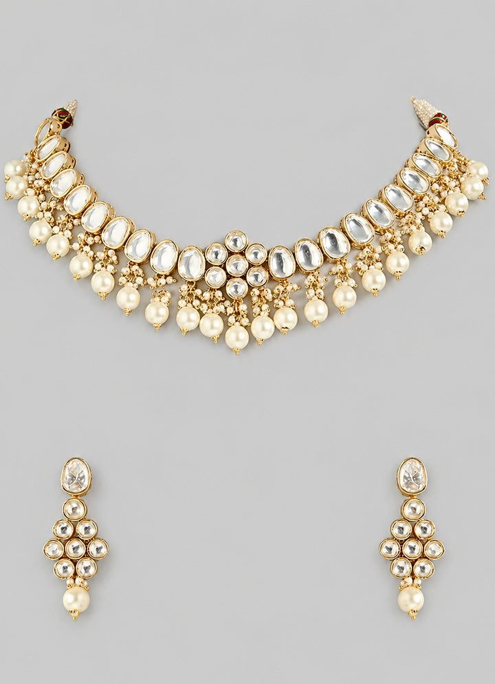 Gold Kundan And Pearl Necklace Set