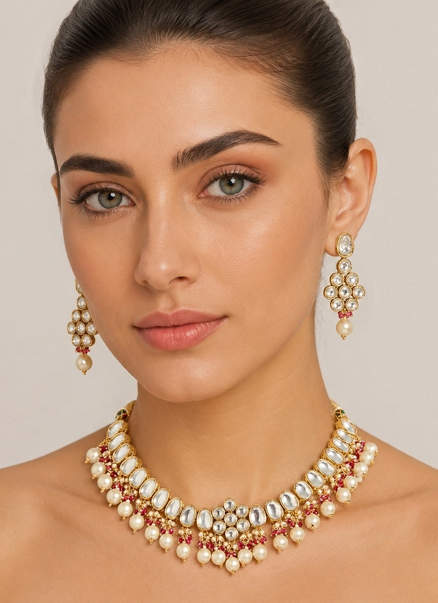 Gold Pearl Necklace Set