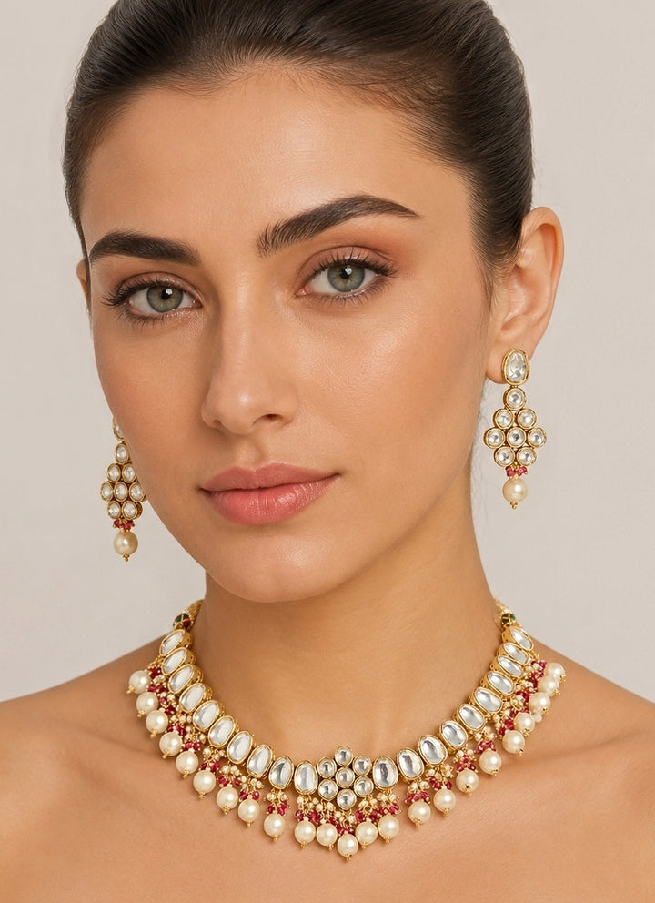Gold Pearl Necklace Set
