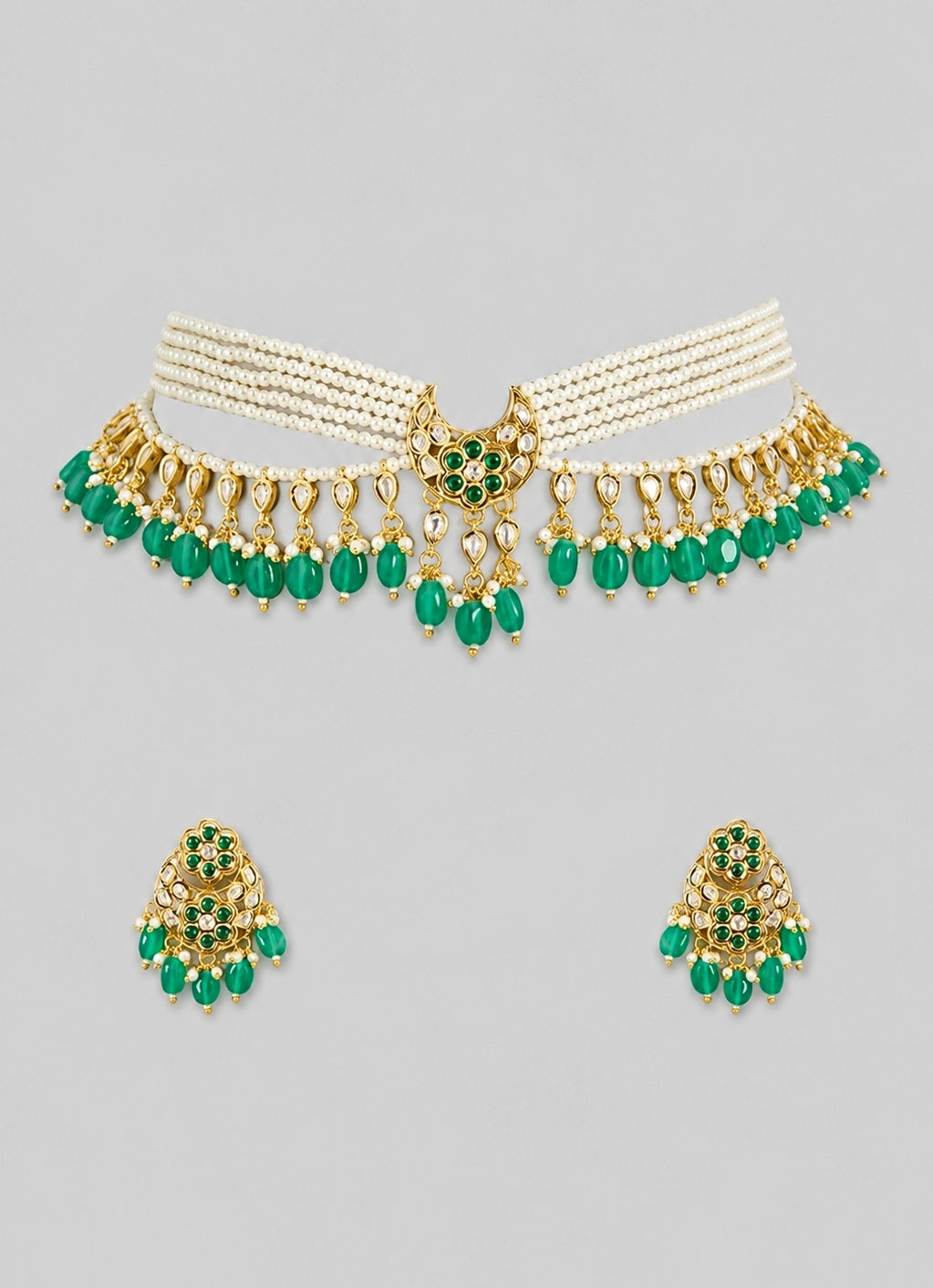 Green Pearl And Kundan Choker Set