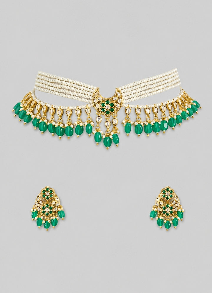 Green Pearl And Kundan Choker Set