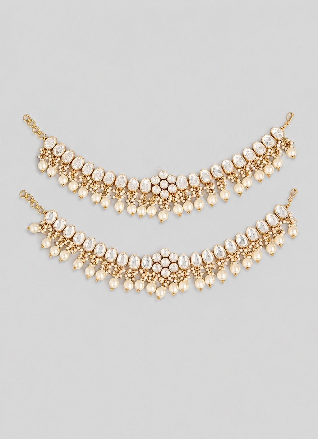 Gold Finish Kundan And Pearl Payal