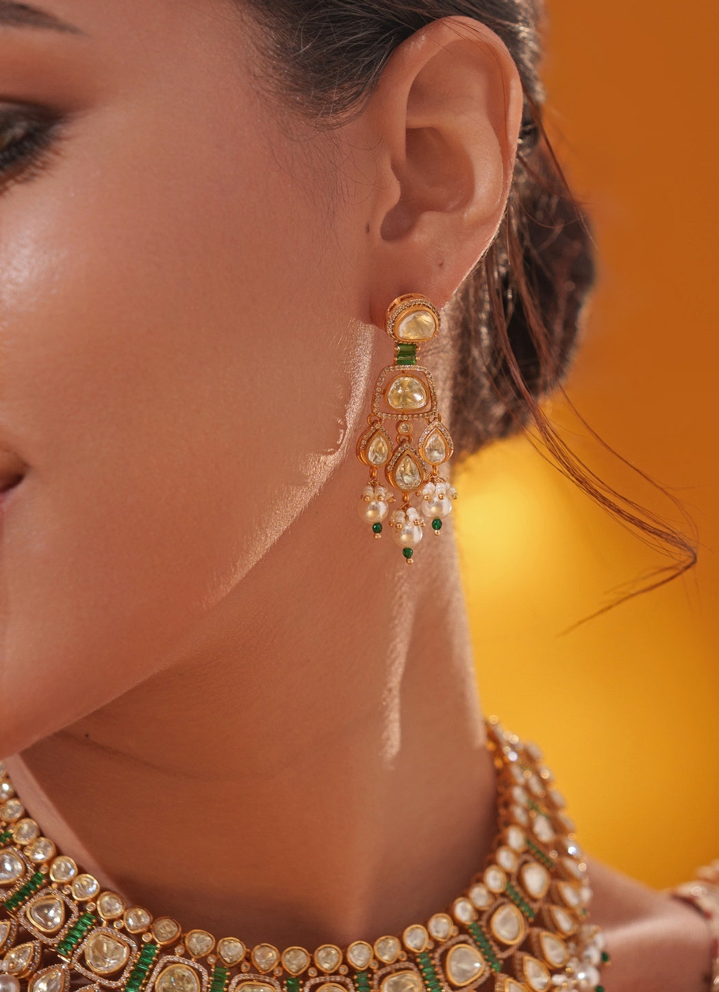 Green Moissanite Stone Gold Necklace Set