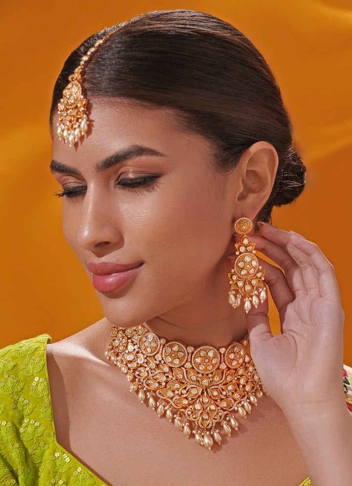 Polki Embellished Bridal Gold Necklace Set