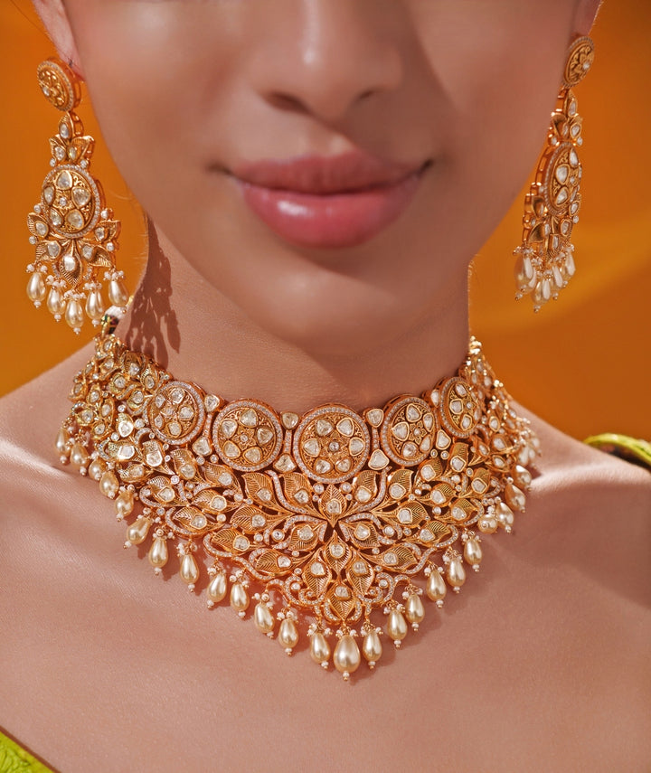 Polki Embellished Bridal Gold Necklace Set