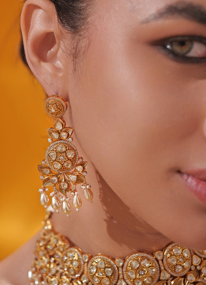 Polki Embellished Bridal Gold Necklace Set