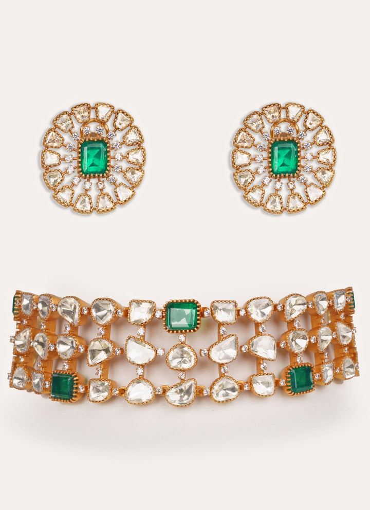 Green Moissanite Stone Gold Choker Set