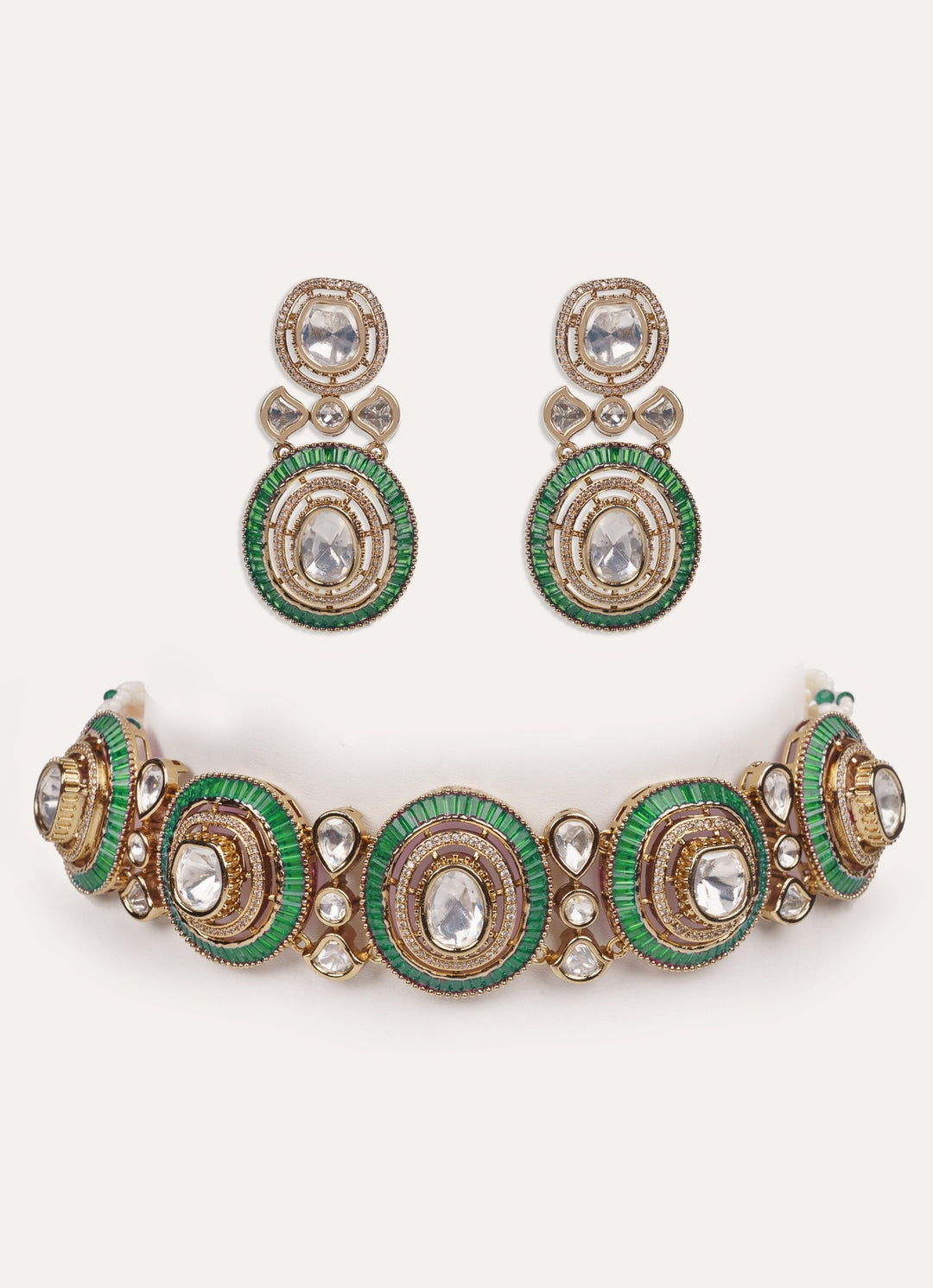 Green Moissanite Stone Gold Choker Set