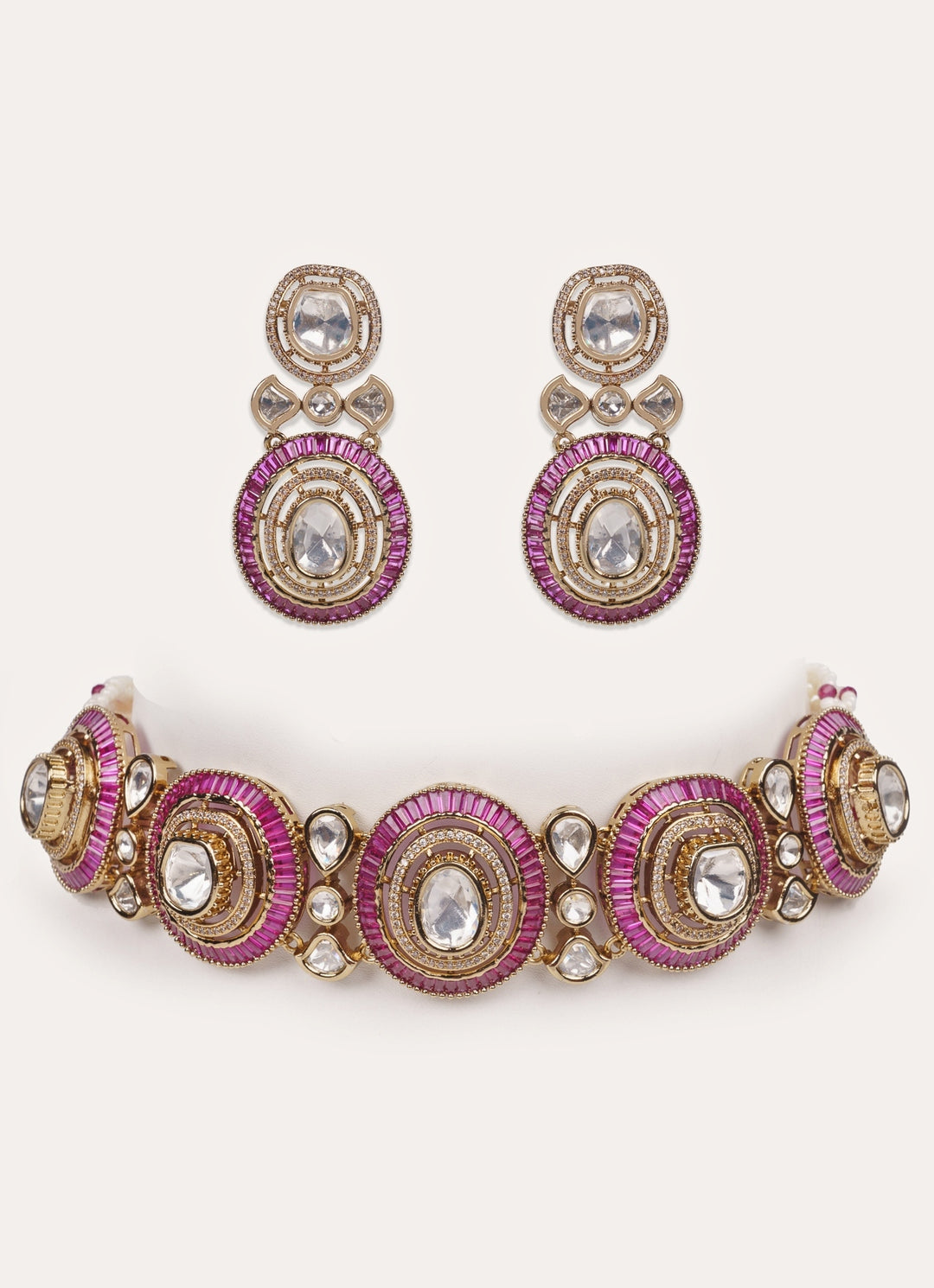 Red Moissanite Stone Gold Choker Set