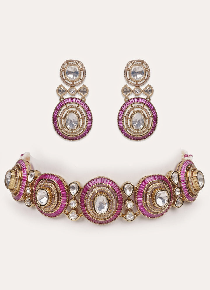 Red Moissanite Stone Gold Choker Set