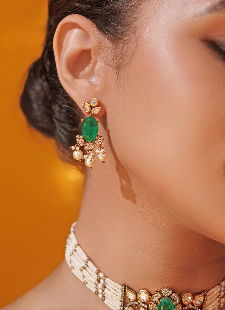 Green Polki Two Tone Pearl Choker Set