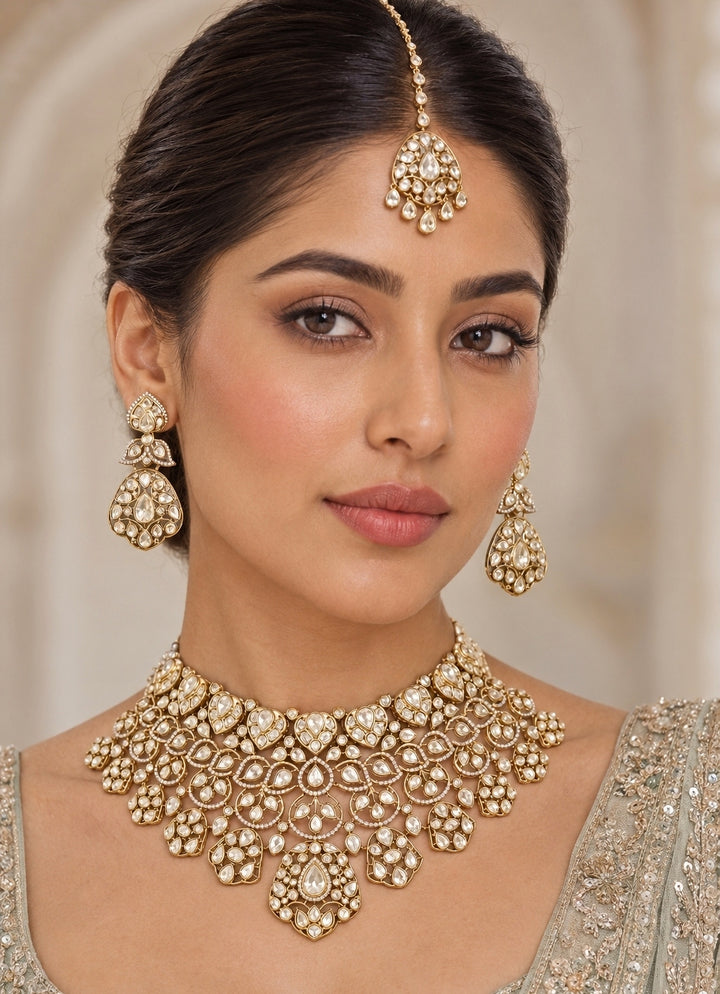 Gold Layered Kundan Bridal Necklace Set