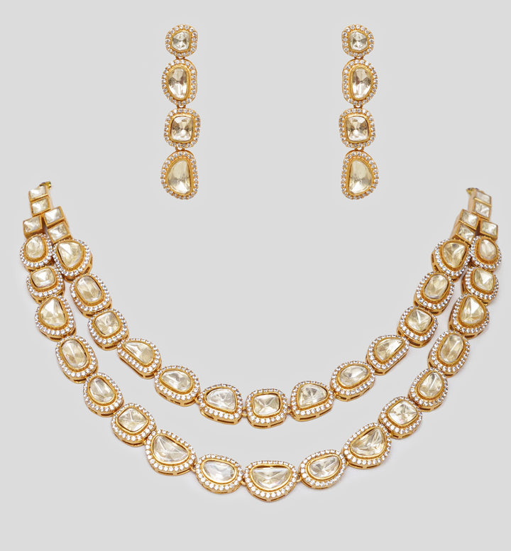 Gold Finish 2 Layers Moissanite Necklace Set