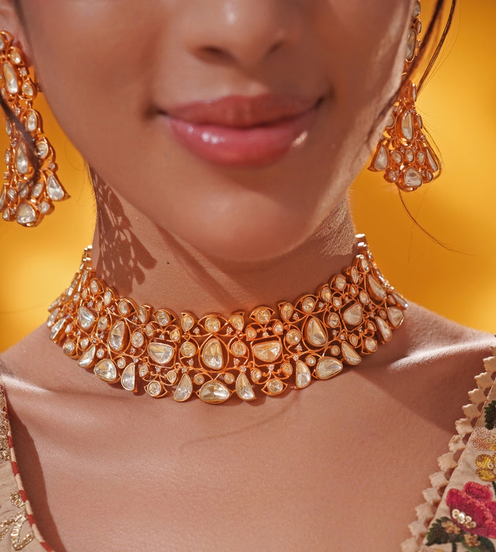 Moissanite Stone Gold Necklace Set