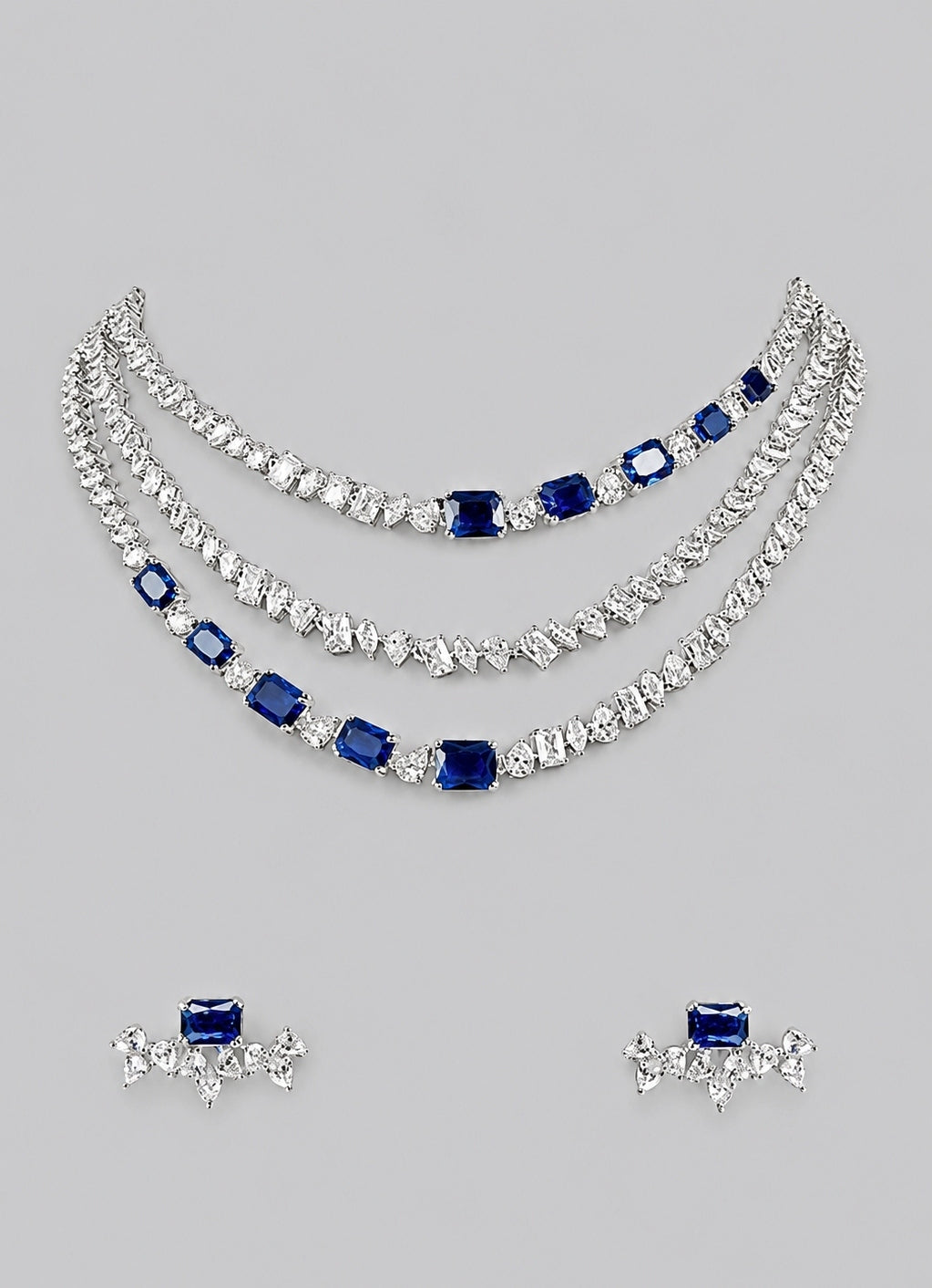 Three Layer Sapphire And Diamond Necklace Set