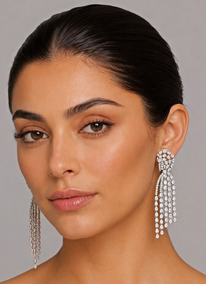 White Finish Diamond Earrings