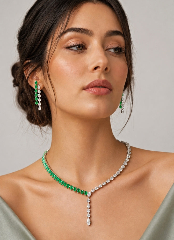 Emerald And Diamond Contemporary Necklace Set