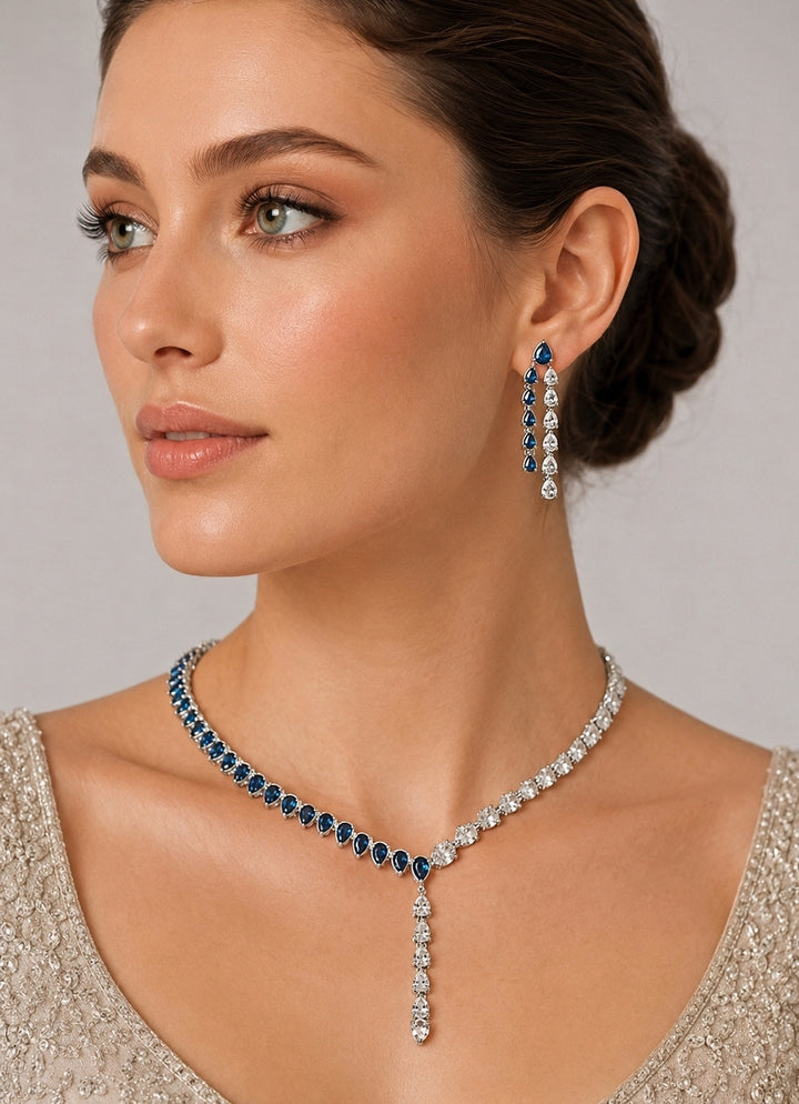 Sapphire And Diamond Sleek Necklace Set