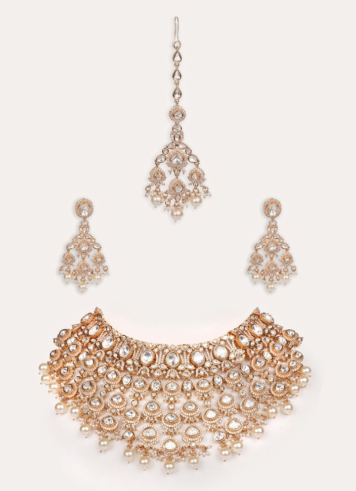 Polki Embellished Gold Bridal Necklace Set