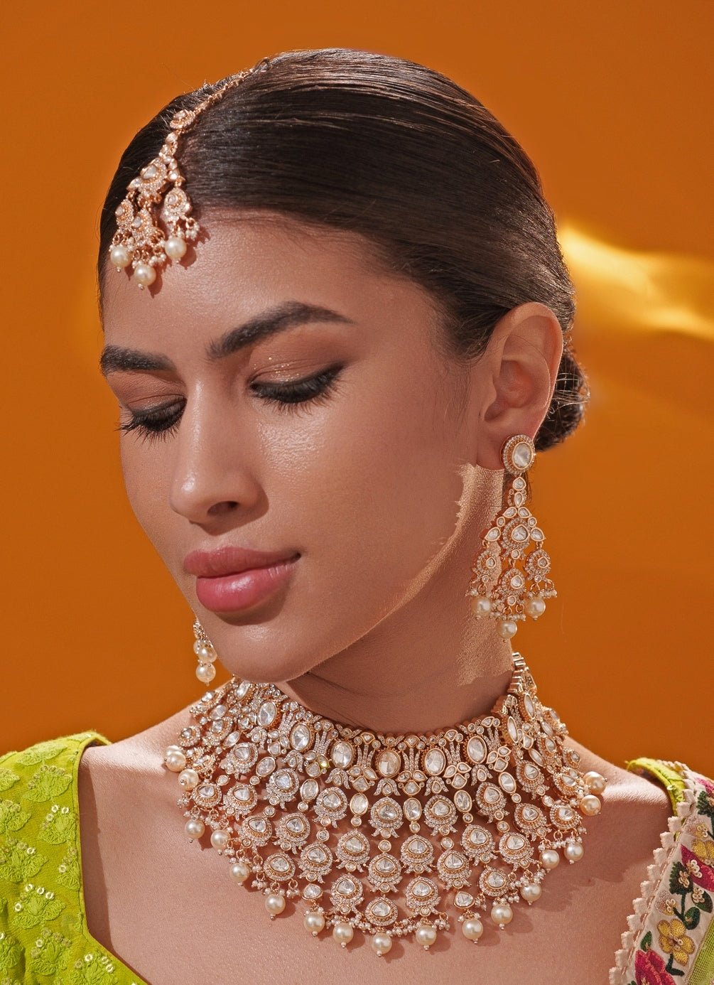 Polki Embellished Gold Bridal Necklace Set