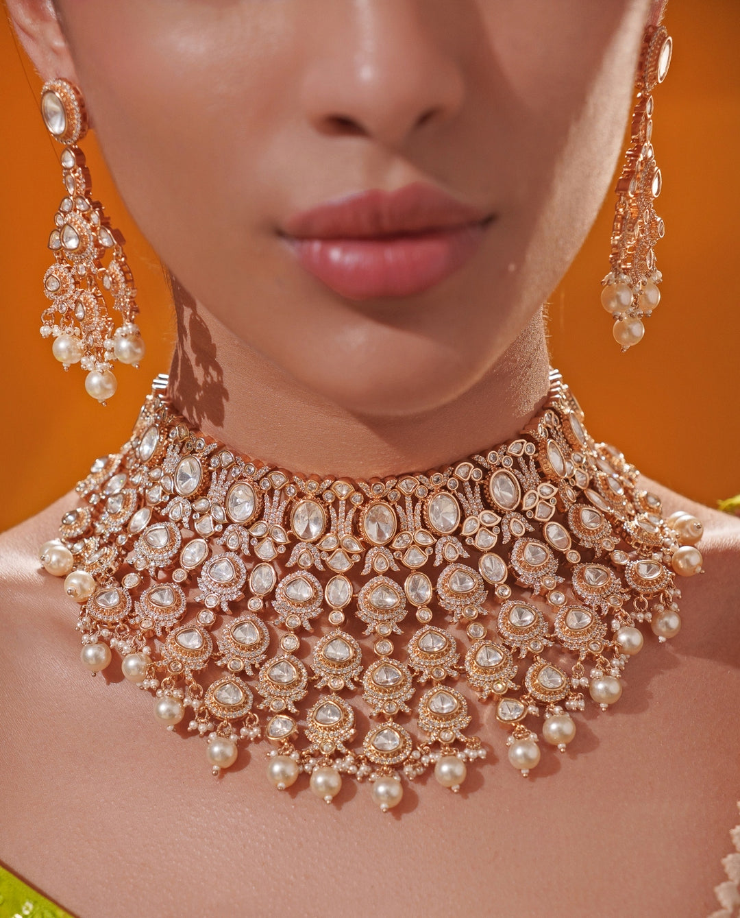 Polki Embellished Gold Bridal Necklace Set