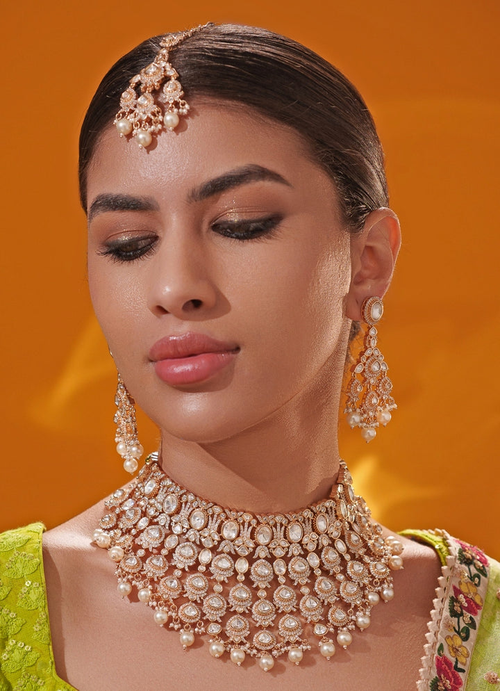 Polki Embellished Gold Bridal Necklace Set
