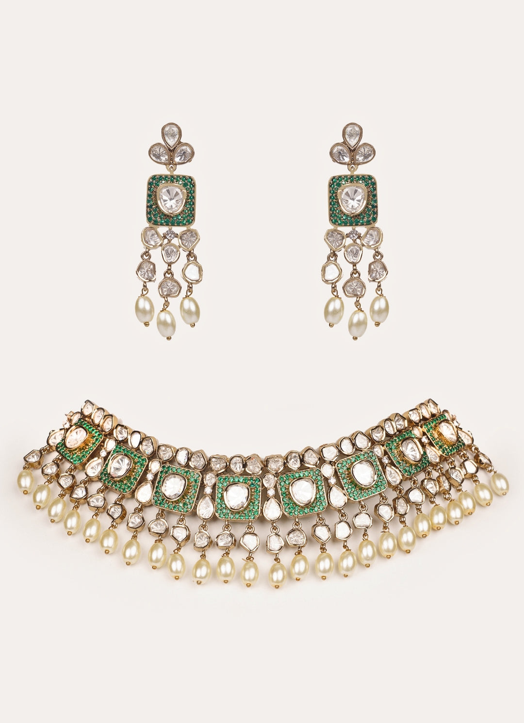 Green Polki Two Tone Necklace Set