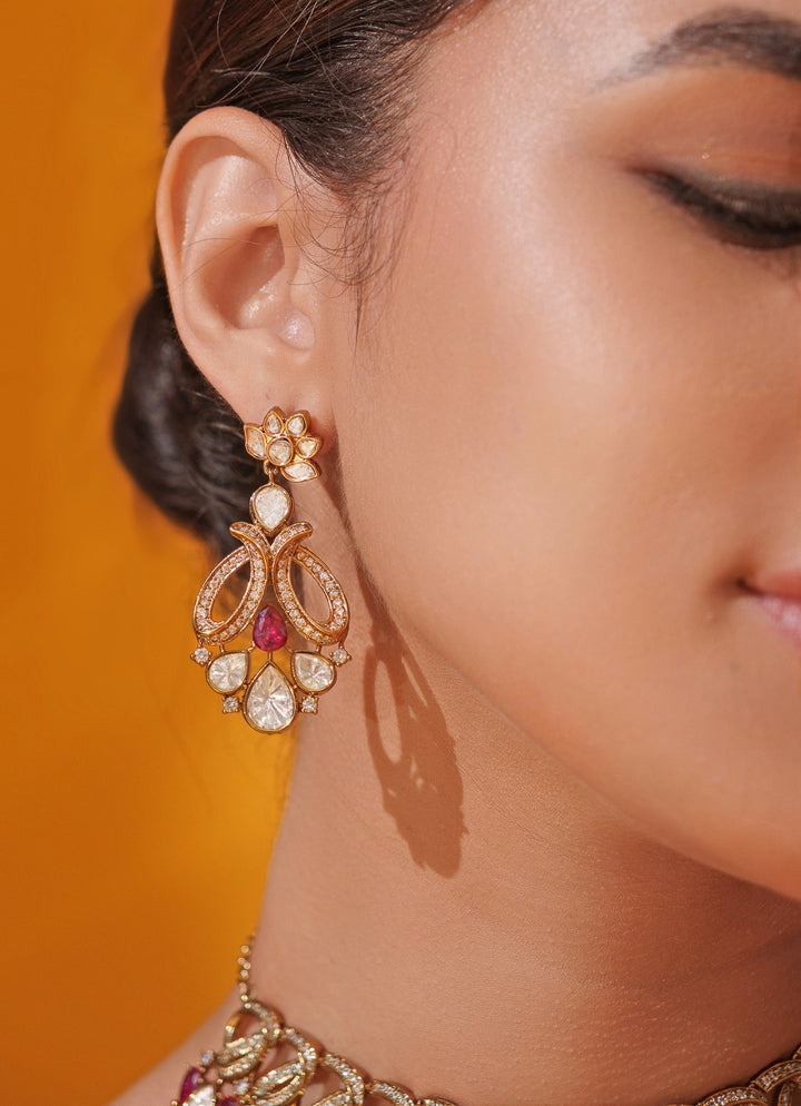 Red Polki Two Tone Necklace Set